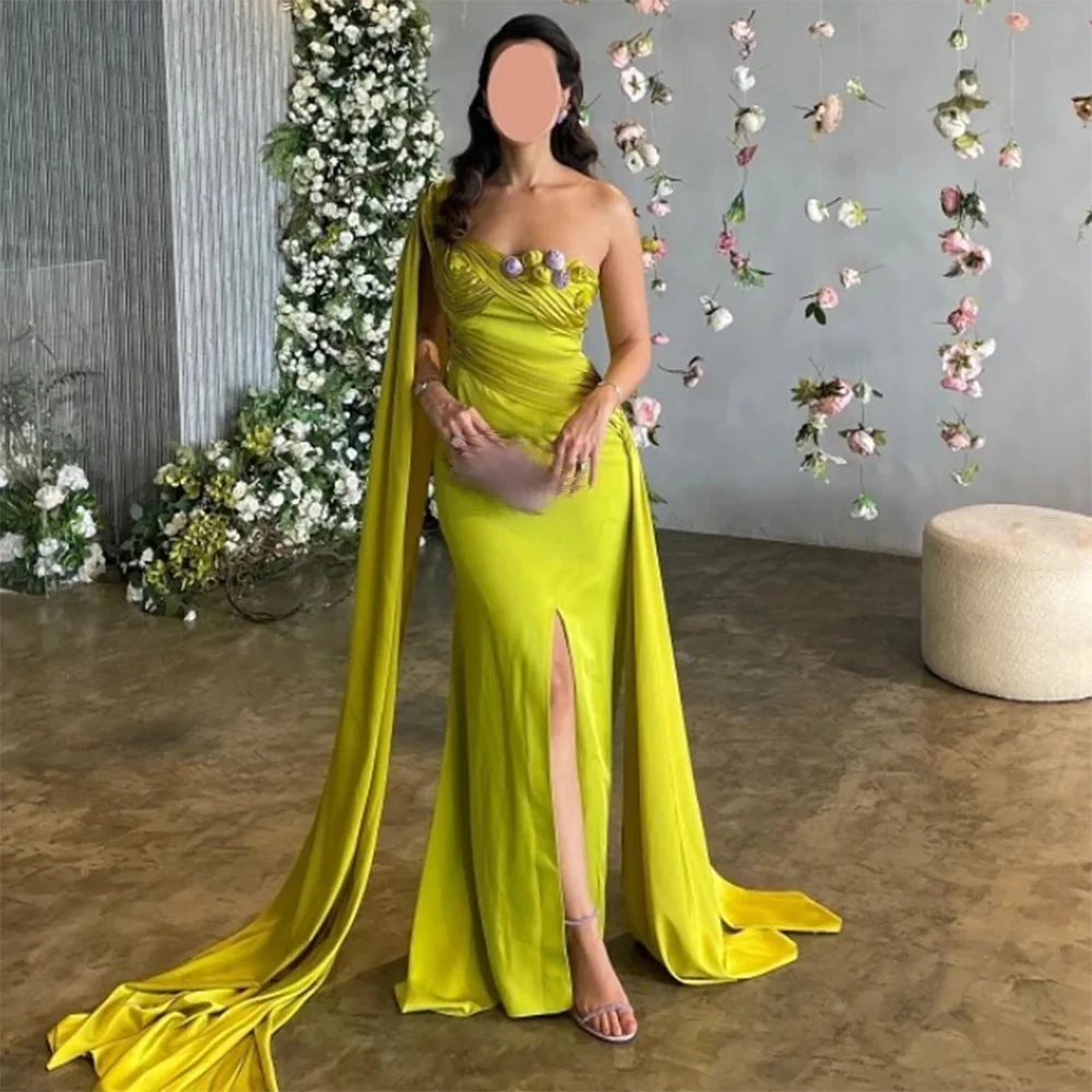 Customized Straight Prom Dresses Floor-Length One-Shoulder Sleeveless Evening Gown Fashion Flowers Side-Split Draped Party Gown
Customized Straight Prom Dresses Floor-Length One-Shoulder Sleeveless Evening Gown Fashion Flowers Side-Split Draped Party Gown