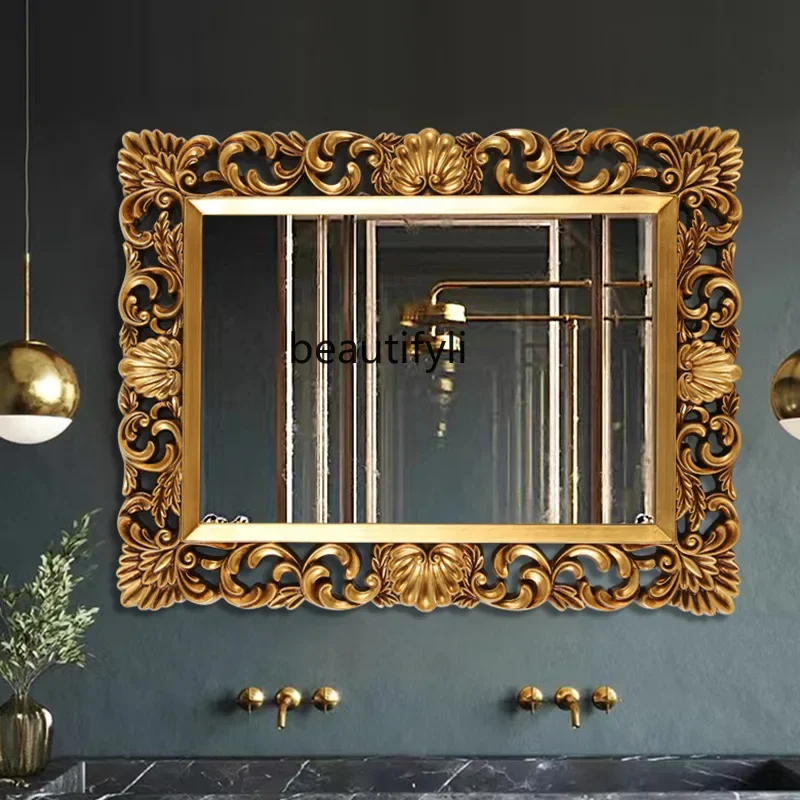 B06 Vintage carved bathroom mirror American wall-mounted square mirror fireplace porch decorative hanging mirror
B06 Vintage carved bathroom mirror American wall-mounted square mirror fireplace porch decorative hanging mirror