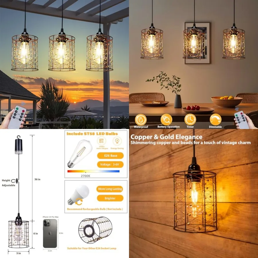 Battery Operated Hanging Outdoor Chandelier, Battery Pendant Light, Gazebo Lights Outdoor Waterproof, 4 AA Batteries, for Gazeb
Battery Operated Hanging Outdoor Chandelier, Battery Pendant Light, Gazebo Lights Outdoor Waterproof, 4 AA Batteries, for Gazeb