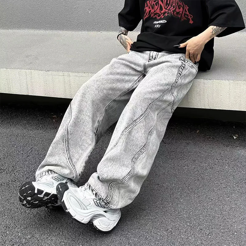 Retro American Line Split Design Jeans Loose Straight Leg Wide Leg Long Pants Unisex High Street Summer Casual Cotton Blend
Retro American Line Split Design Jeans Loose Straight Leg Wide Leg Long Pants Unisex High Street Summer Casual Cotton Blend