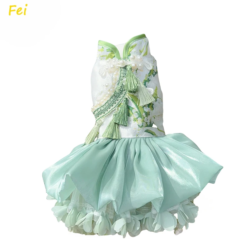 Luxury Handmade Puppy Dog Clothes Chinese Style Embroidery Tassel Cheongsam Dress For Small Medium Dogs Poodle Pet Dog Clothing
Luxury Handmade Puppy Dog Clothes Chinese Style Embroidery Tassel Cheongsam Dress For Small Medium Dogs Poodle Pet Dog Clothing