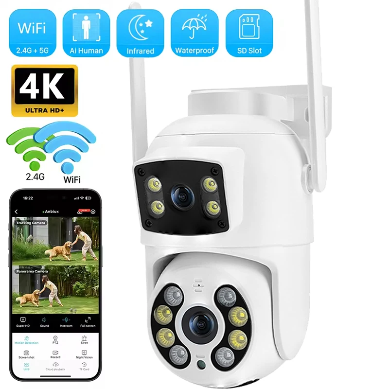 8MP 4K PTZ WiFi IP Camera Security Protection Dual Lens Screen Color Night Vision Auto Track CCTV Surveillance Camera
8MP 4K PTZ WiFi IP Camera Security Protection Dual Lens Screen Color Night Vision Auto Track CCTV Surveillance Camera