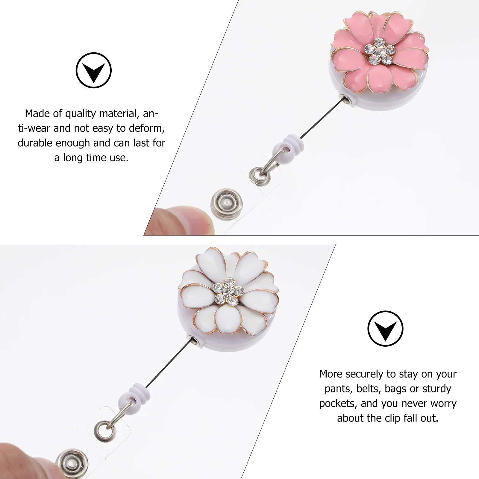 Retractable Flower Badge Clip 2Pcs Rhinestone ID Name Badge Holder Student Lanyard with Zipper Clamp Unique Design Fashionable
Retractable Flower Badge Clip 2Pcs Rhinestone ID Name Badge Holder Student Lanyard with Zipper Clamp Unique Design Fashionable