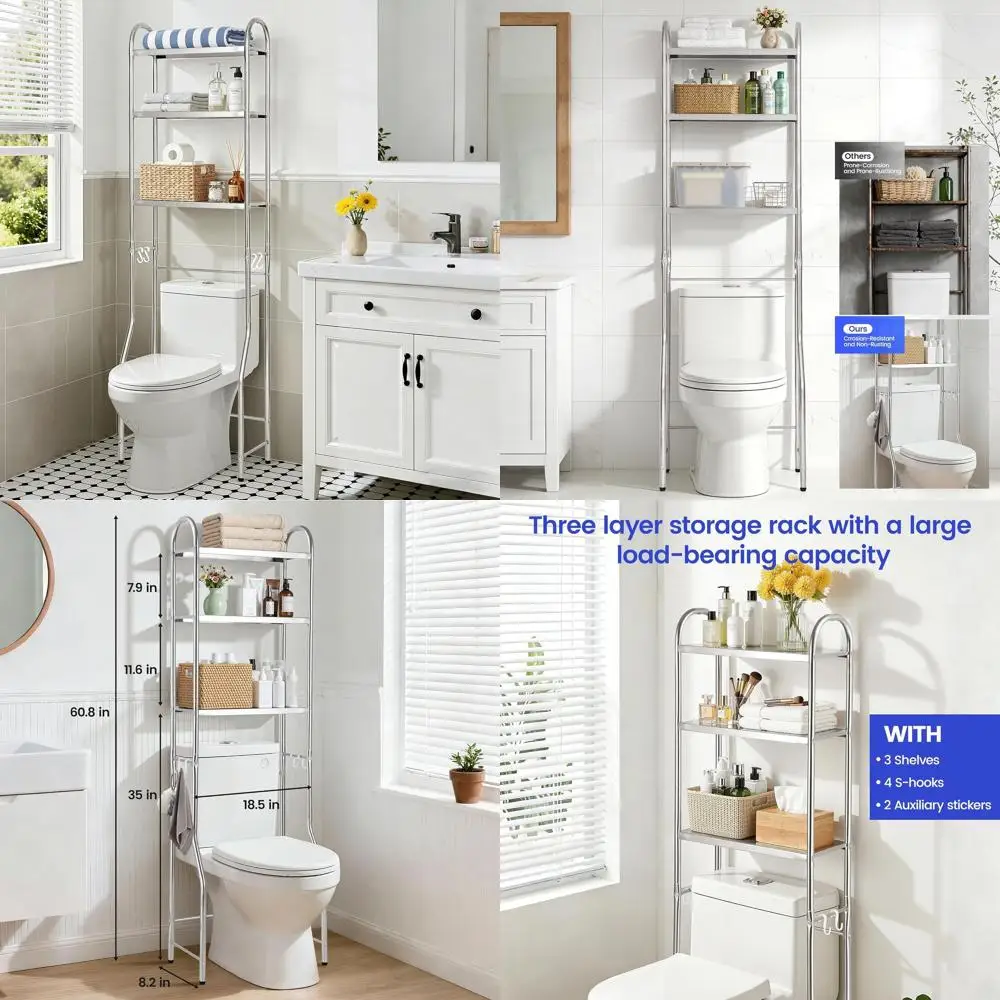 3-Tier Stainless Steel Over-the-Toilet Storage Cabinet with Metal Bathroom Organizer Shelves
3-Tier Stainless Steel Over-the-Toilet Storage Cabinet with Metal Bathroom Organizer Shelves