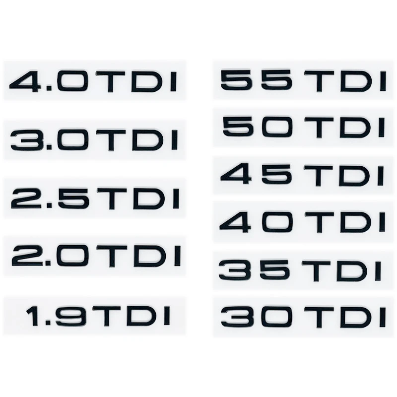 Glossy Black Trunk Emblem Sticker for Audi A1/A3/A4/A5/A6/A7/A8/Q2/Q3/Q5/Q7/Q8 - 1.9/2.0/2.5/3.0/4.0 TDI & 30-55 TDI Badge Decal
Glossy Black Trunk Emblem Sticker for Audi A1/A3/A4/A5/A6/A7/A8/Q2/Q3/Q5/Q7/Q8 - 1.9/2.0/2.5/3.0/4.0 TDI & 30-55 TDI Badge Decal