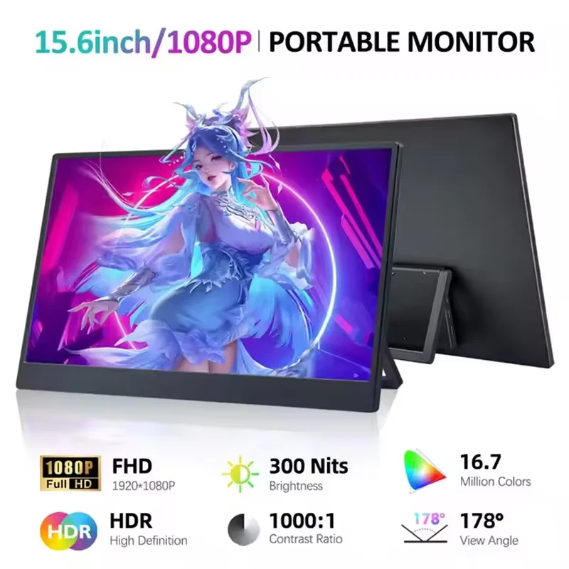15.6" Portable Touch Monitor 1080P Ips Display Type-C & HDMI Dual Speaker for Laptop, Phone, Ps4, Switch, MacBook
15.6" Portable Touch Monitor 1080P Ips Display Type-C & HDMI Dual Speaker for Laptop, Phone, Ps4, Switch, MacBook