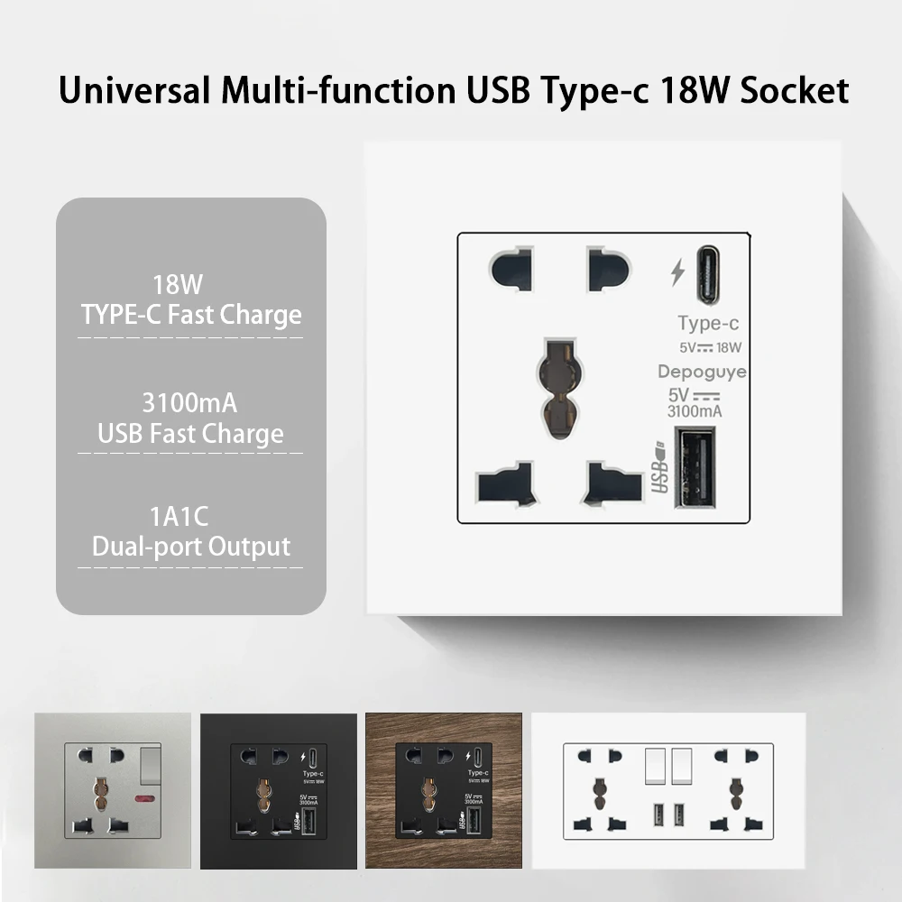 Universal 18W Type-C Quick charge 5-pin socket,Uk Wall Electrical Outlet with USB charger,White smart Double Power socket plug
Universal 18W Type-C Quick charge 5-pin socket,Uk Wall Electrical Outlet with USB charger,White smart Double Power socket plug