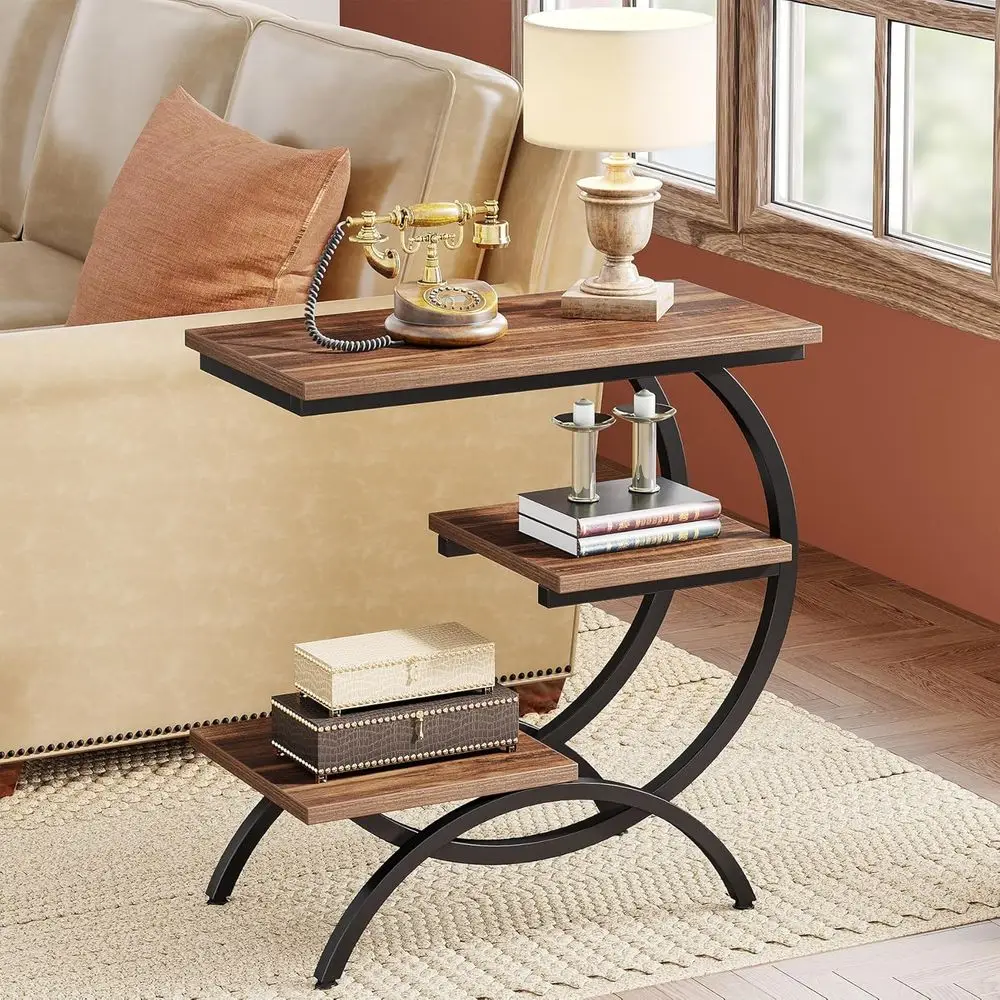 Industrial-Style 3-Tier Couch Table for Small Spaces, C-Shaped Wood End Table, Living Room Furniture in Brown
Industrial-Style 3-Tier Couch Table for Small Spaces, C-Shaped Wood End Table, Living Room Furniture in Brown