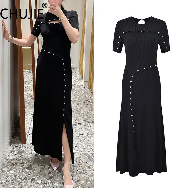 Elegant Button Dress - Slim Fit Split Hem - French Inspired Style - Viscose Blend - Spring Summer
Elegant Button Dress - Slim Fit Split Hem - French Inspired Style - Viscose Blend - Spring Summer