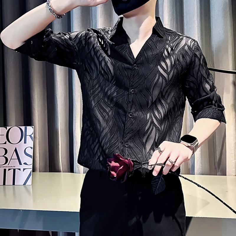 Sexy Men's Mesh See Through Shirts Summer Korean Social Half Sleeve Thin Men Shirt Night Club Prom Transparent Mens Clothing
Sexy Men's Mesh See Through Shirts Summer Korean Social Half Sleeve Thin Men Shirt Night Club Prom Transparent Mens Clothing