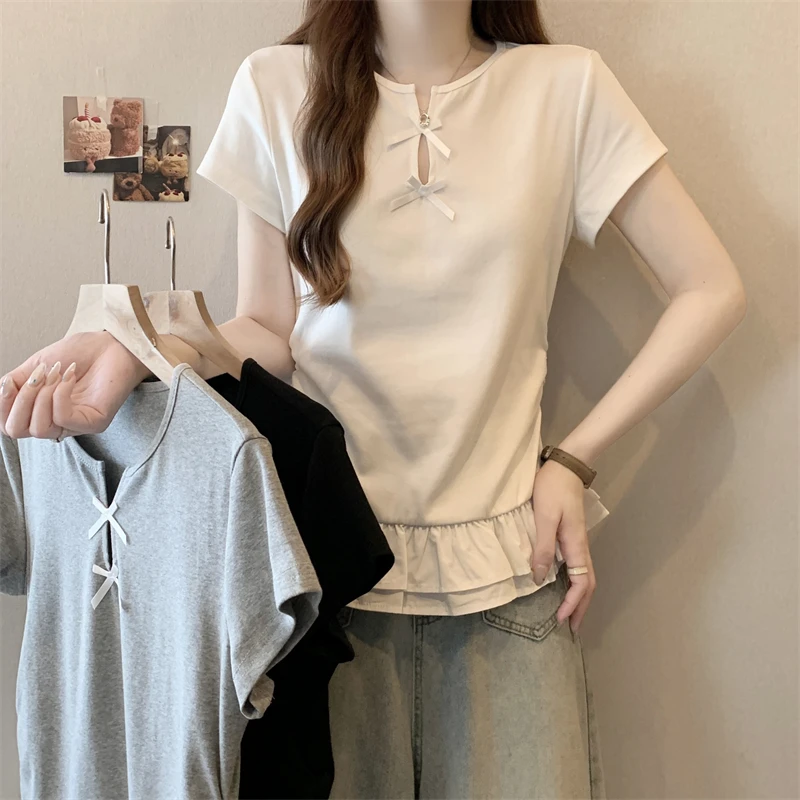 Plus Size Korean Style Sweet Slim Fit Bow Lacework round-Neck Pullover T-shirt Tops
Plus Size Korean Style Sweet Slim Fit Bow Lacework round-Neck Pullover T-shirt Tops