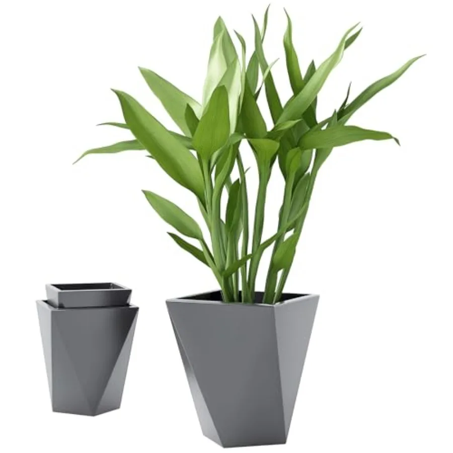 Set of 3 tall MgO planters 18, 15.25, 11.75 for indoor/outdoor use, gray color, with drainage holes and stackable designideal f
Set of 3 tall MgO planters 18, 15.25, 11.75 for indoor/outdoor use, gray color, with drainage holes and stackable designideal f