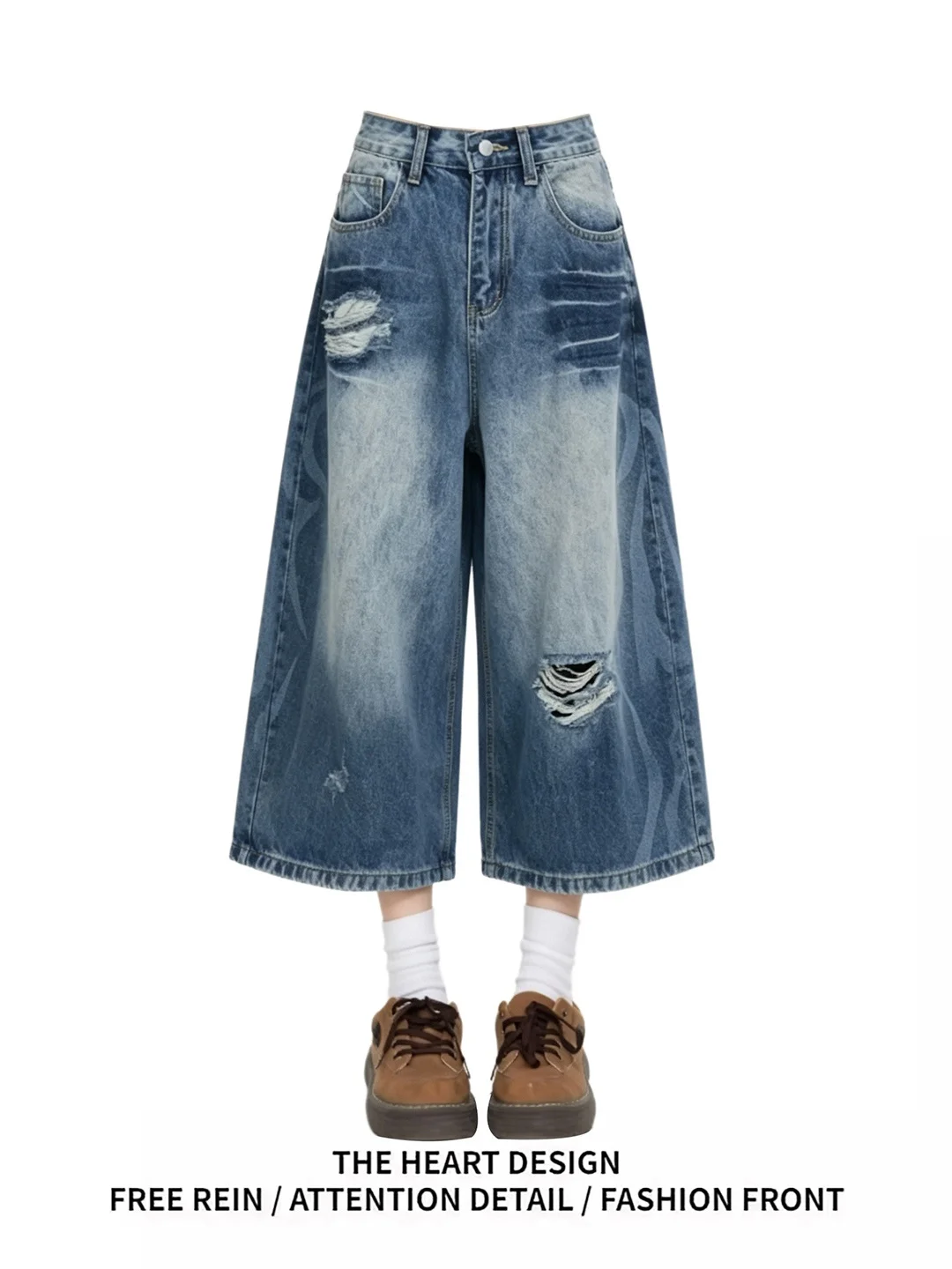American Style Vintage Ripped Jeans High Waist Wide Leg Pants Loose Fit Summer New Women's Blue Denim Shorts Casual Wear
American Style Vintage Ripped Jeans High Waist Wide Leg Pants Loose Fit Summer New Women's Blue Denim Shorts Casual Wear