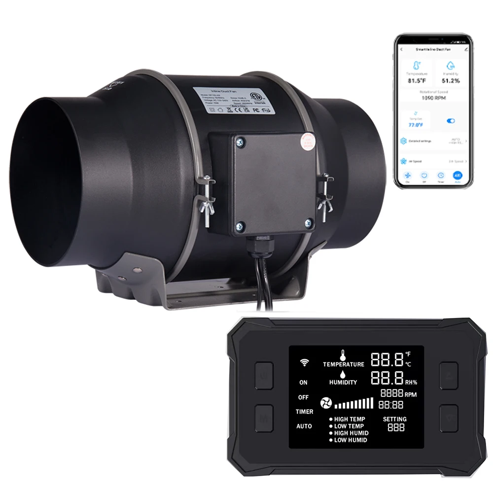 Energy Class B 6 Inch Inline Duct Fan Temperature Humidity Controller 150mm Quiet EC Motor Ventilation Fan for Plant Tents Kit
Energy Class B 6 Inch Inline Duct Fan Temperature Humidity Controller 150mm Quiet EC Motor Ventilation Fan for Plant Tents Kit