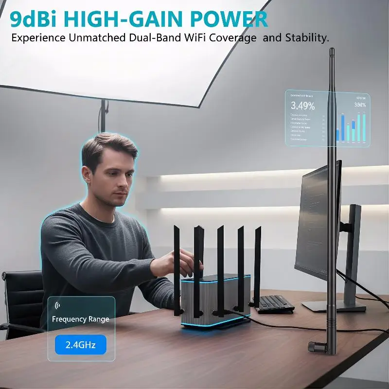1Pcs RP‑SMA Dual Band Wireless WiFi Antenna 9DBI 2.4GHz 5.8GHZ High Gain Wifi Antenna Stable Signal Wide Coverage
1Pcs RP‑SMA Dual Band Wireless WiFi Antenna 9DBI 2.4GHz 5.8GHZ High Gain Wifi Antenna Stable Signal Wide Coverage