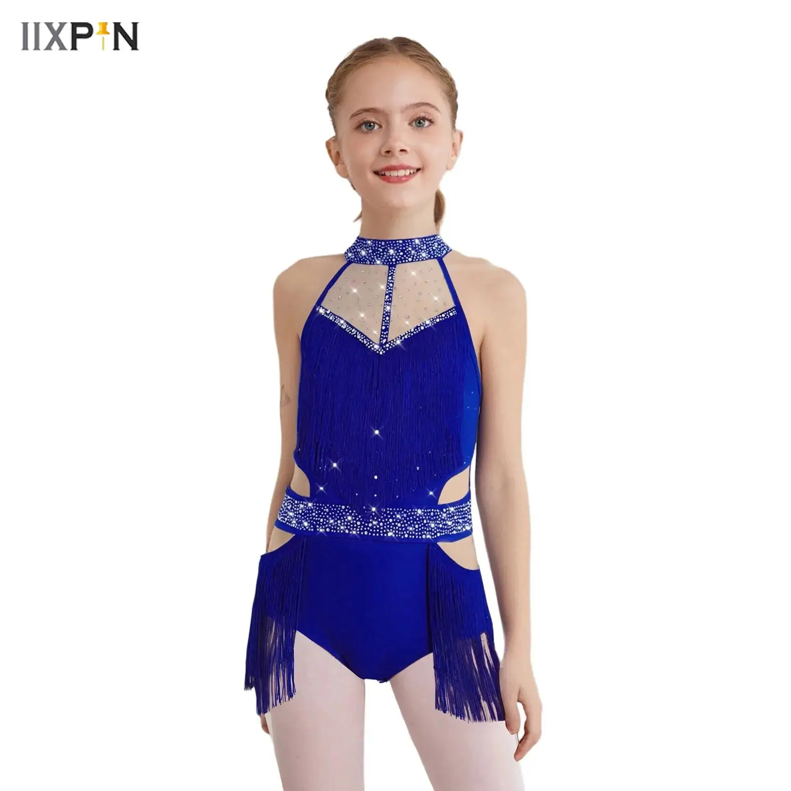 Kids Girls Tassels Latin Tango Dance Leotard Sleeveless Sheer Mesh Cutout Back Shiny Rhinestones Skirted Bodysuit Jazz Dancewear
Kids Girls Tassels Latin Tango Dance Leotard Sleeveless Sheer Mesh Cutout Back Shiny Rhinestones Skirted Bodysuit Jazz Dancewear