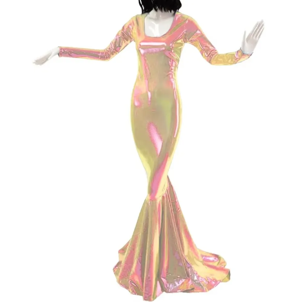 Plus Size Holographic Laser Women Long Sleeve Mermaid Long Banquet Venue Party Gown Slim Fit Maxi Dress Shiny Bodycon Dress
Plus Size Holographic Laser Women Long Sleeve Mermaid Long Banquet Venue Party Gown Slim Fit Maxi Dress Shiny Bodycon Dress