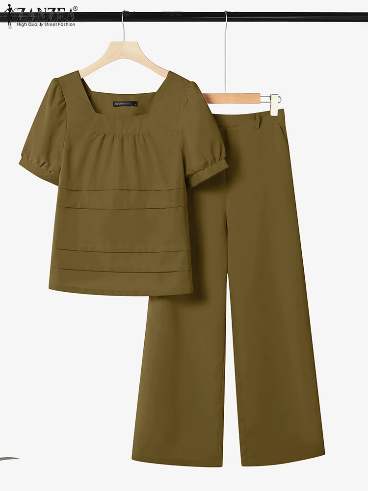 2025 ZANZEA Summer Pant Sets Women Work Matching Sets 2PCS Short Sleeve Solid Pleated Blouse Casual Work OL Outfits Oversize
2025 ZANZEA Summer Pant Sets Women Work Matching Sets 2PCS Short Sleeve Solid Pleated Blouse Casual Work OL Outfits Oversize