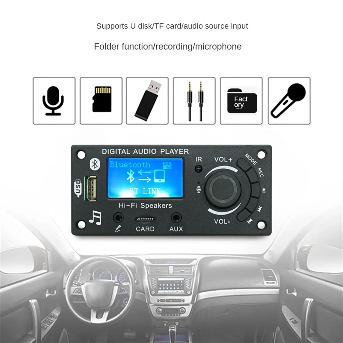 LCD Screen Display Mp3 Decoder Board Bluetooth Module DIY Products Car Audio Accessories Audio Amplifier Board-Sunrise
LCD Screen Display Mp3 Decoder Board Bluetooth Module DIY Products Car Audio Accessories Audio Amplifier Board-Sunrise