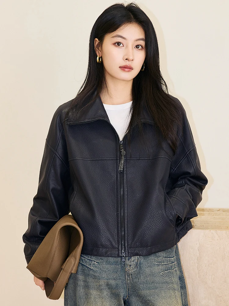 Short Genuine Leather Motorcycle Jackets for Women Spring Autumn High-end Simple Stand Collar Lychee Texture Real Sheepskin Coat
Short Genuine Leather Motorcycle Jackets for Women Spring Autumn High-end Simple Stand Collar Lychee Texture Real Sheepskin Coat
