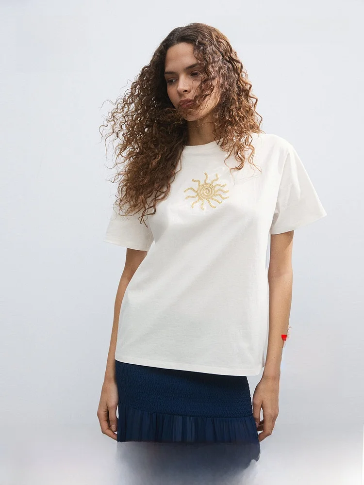 H&M Women's T-shirt Summer 2026 Outdoor Travel Pattern Design round Neck Short Sleeve Casual Style Pure Cotton Standard Fit
H&M Women's T-shirt Summer 2026 Outdoor Travel Pattern Design round Neck Short Sleeve Casual Style Pure Cotton Standard Fit