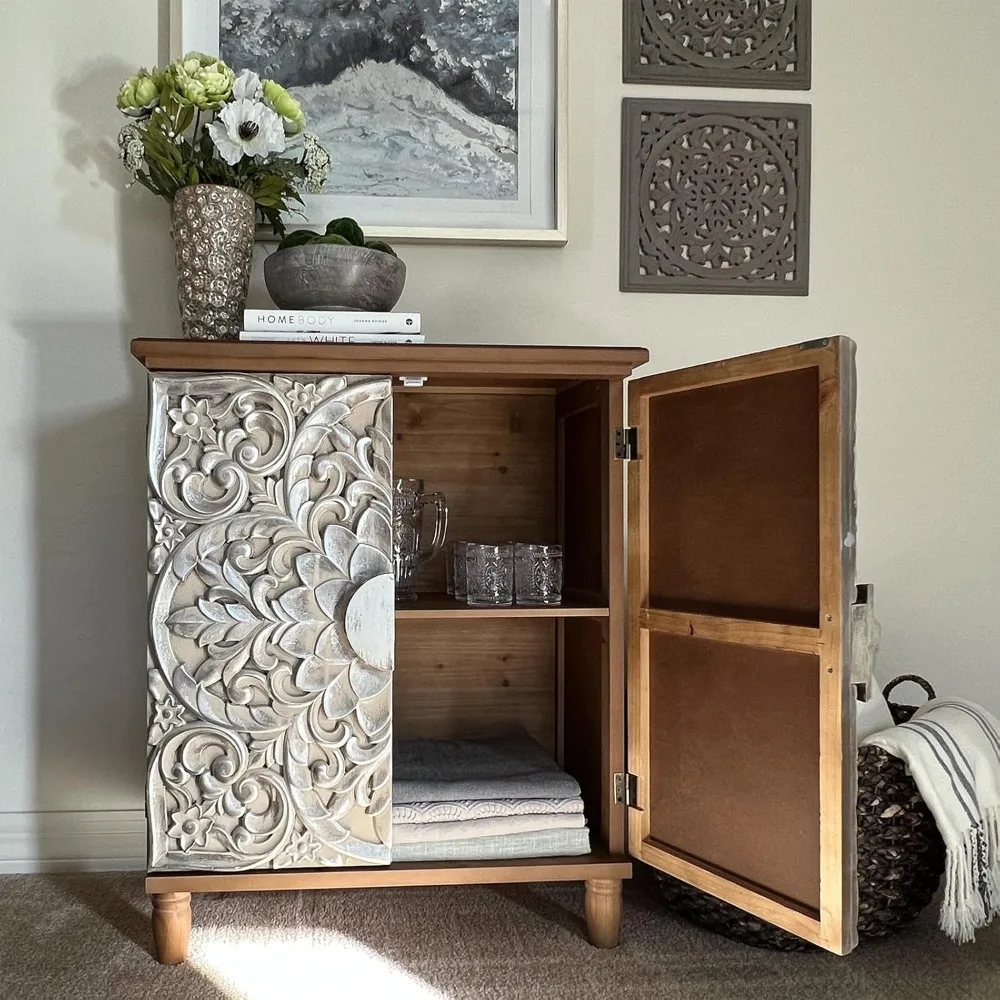 Accent Cabinet with 2 Doors and 1 Shelf, Silver Embossed Storage Cabinet with Solid Wood Frame, Holds Up to 245lbs, Elegant Fur
Accent Cabinet with 2 Doors and 1 Shelf, Silver Embossed Storage Cabinet with Solid Wood Frame, Holds Up to 245lbs, Elegant Fur