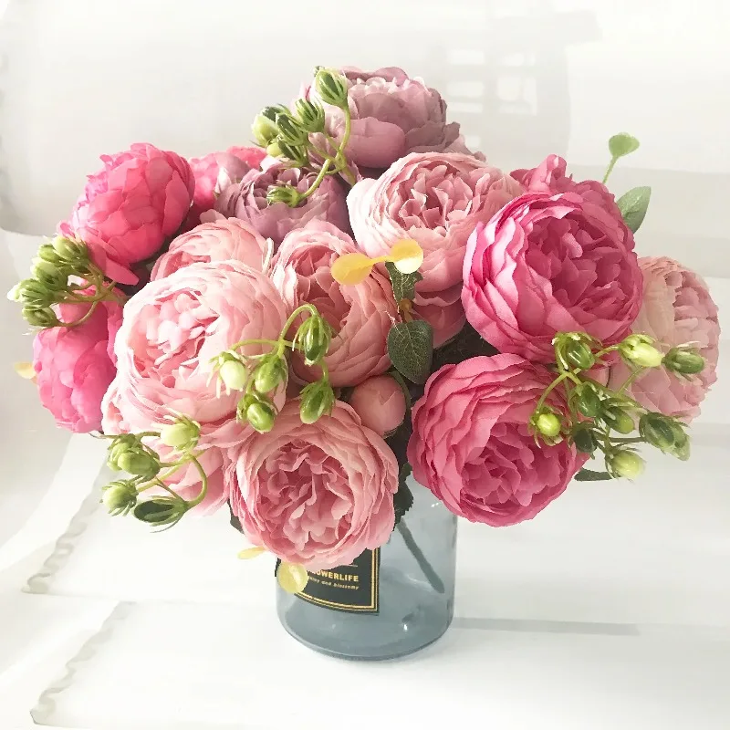 30cm Rose Pink Silk Peony Artificial Flowers Bouquet 5 Big Head and 4 Bud Cheap Fake Flowers for Home Wedding Decoration indoor
30cm Rose Pink Silk Peony Artificial Flowers Bouquet 5 Big Head and 4 Bud Cheap Fake Flowers for Home Wedding Decoration indoor
