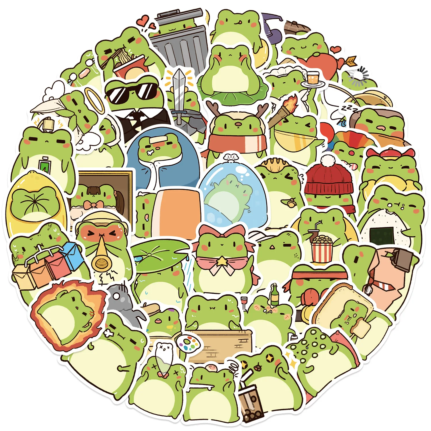 50Pcs Funny Cartoon Frog Stickers for Luggage, Skateboarding, Refrigerator, Mobile Phone, Sailing, and Far Voyage Stickers
50Pcs Funny Cartoon Frog Stickers for Luggage, Skateboarding, Refrigerator, Mobile Phone, Sailing, and Far Voyage Stickers