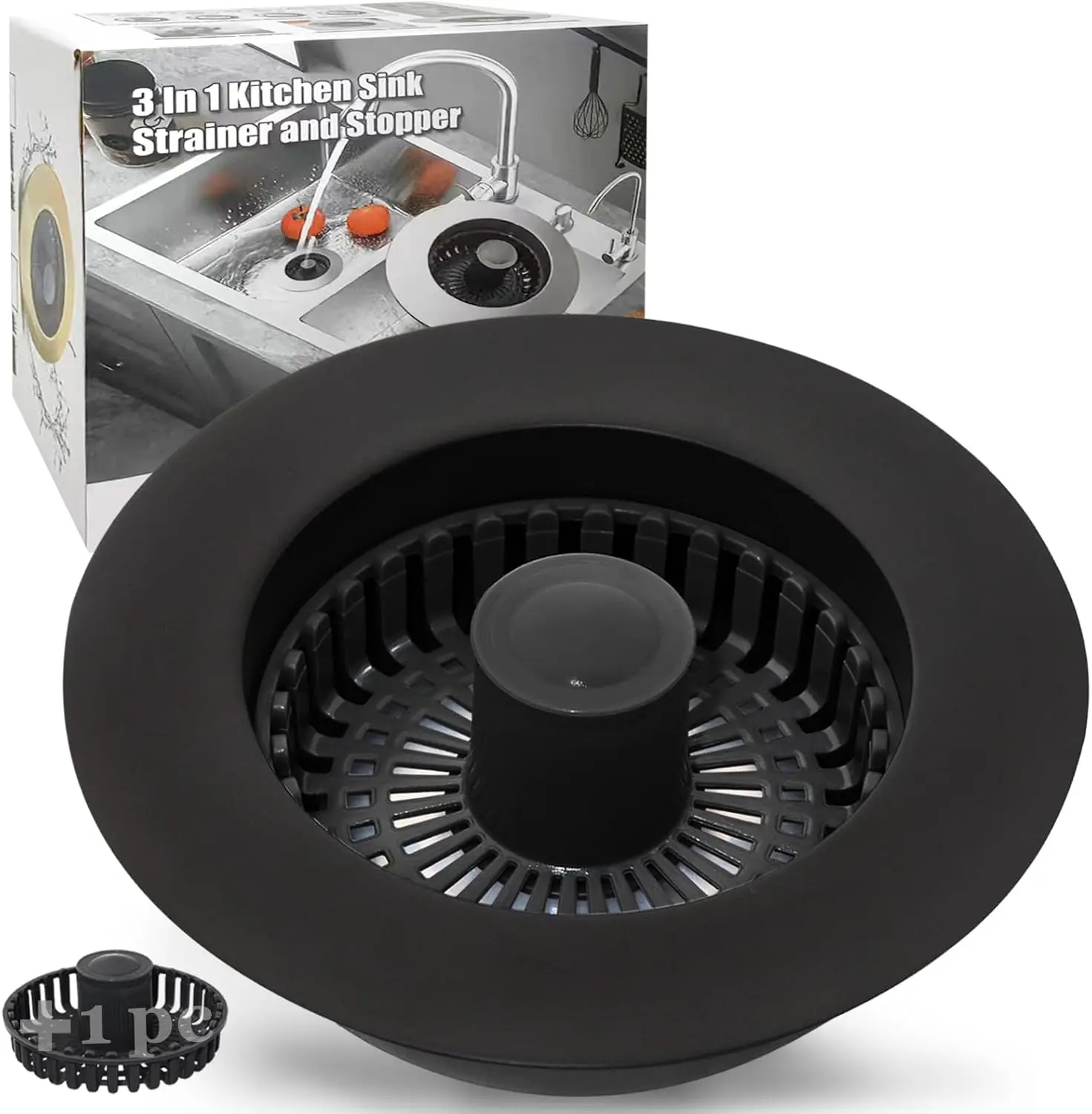 3 in 1 Kitchen Sink Drain Stopper with Basket Strainer, Universal for US Standard 3-1/2 Inch, Black
3 in 1 Kitchen Sink Drain Stopper with Basket Strainer, Universal for US Standard 3-1/2 Inch, Black