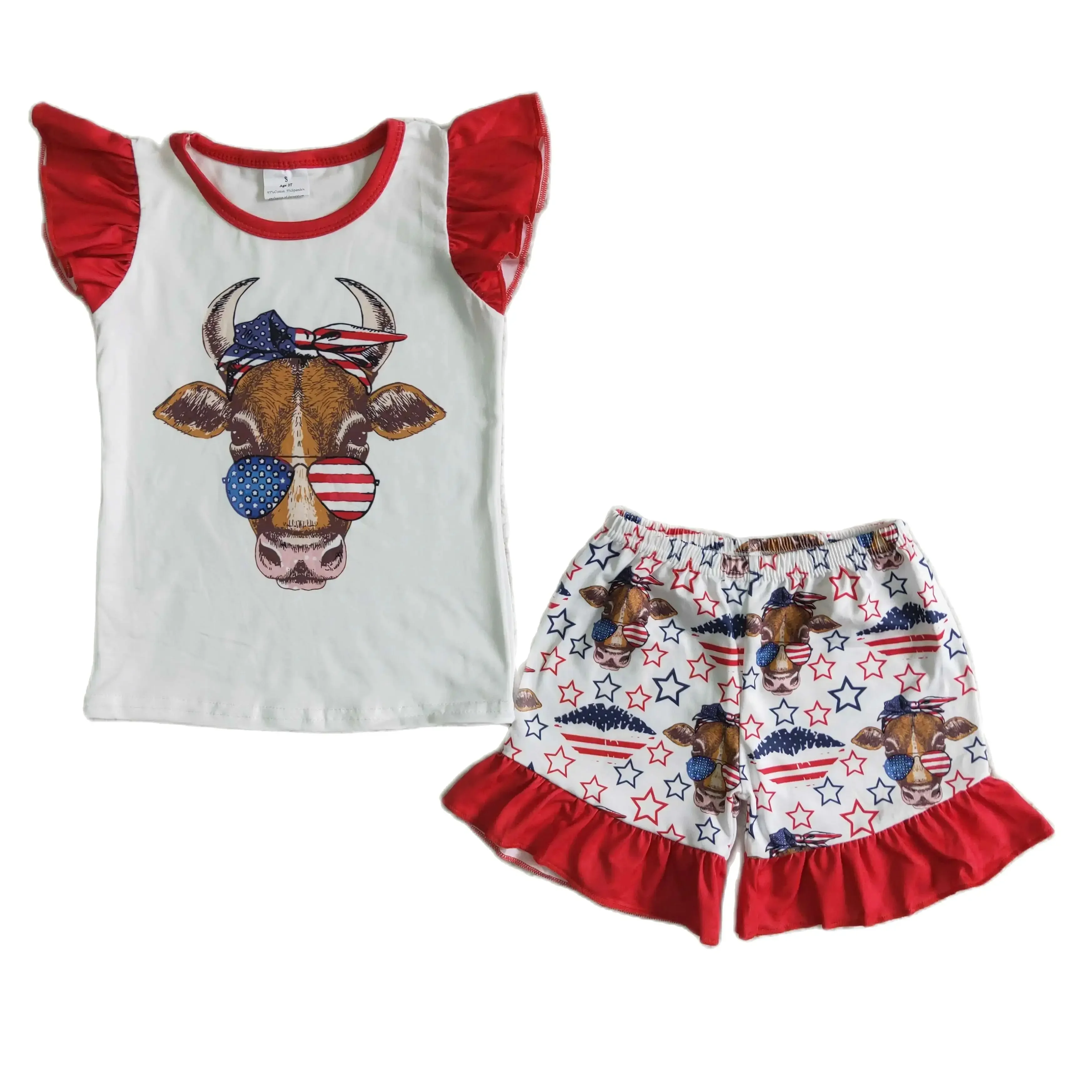 GSSO0046 Kids Girl Summer Outfit Sets Flying Sleeves Top National Day Bull Head Print With Shorts Children Clothes
GSSO0046 Kids Girl Summer Outfit Sets Flying Sleeves Top National Day Bull Head Print With Shorts Children Clothes