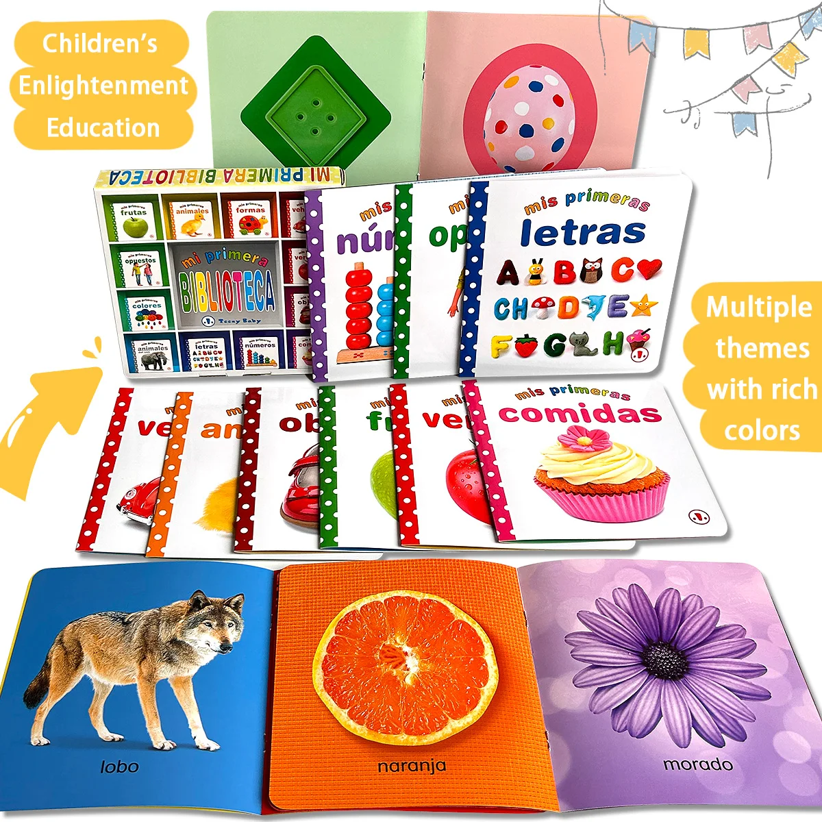 12 sets of Spanish reading materials from the "My First Library" series, covering educational topics such as fruits and animals.
12 sets of Spanish reading materials from the "My First Library" series, covering educational topics such as fruits and animals.