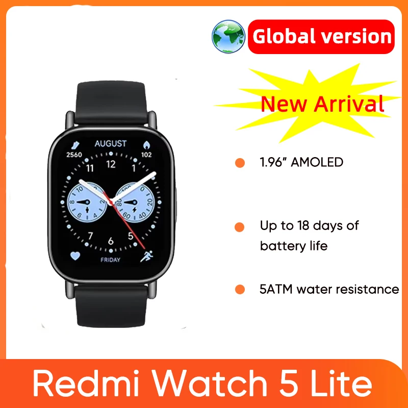 Global Version Xiaomi Redmi Watch 5 Lite 1.96'' AMOLED display 18-Day Battery life Bluetooth® calling Built-in GNSS 5ATM
Global Version Xiaomi Redmi Watch 5 Lite 1.96'' AMOLED display 18-Day Battery life Bluetooth® calling Built-in GNSS 5ATM