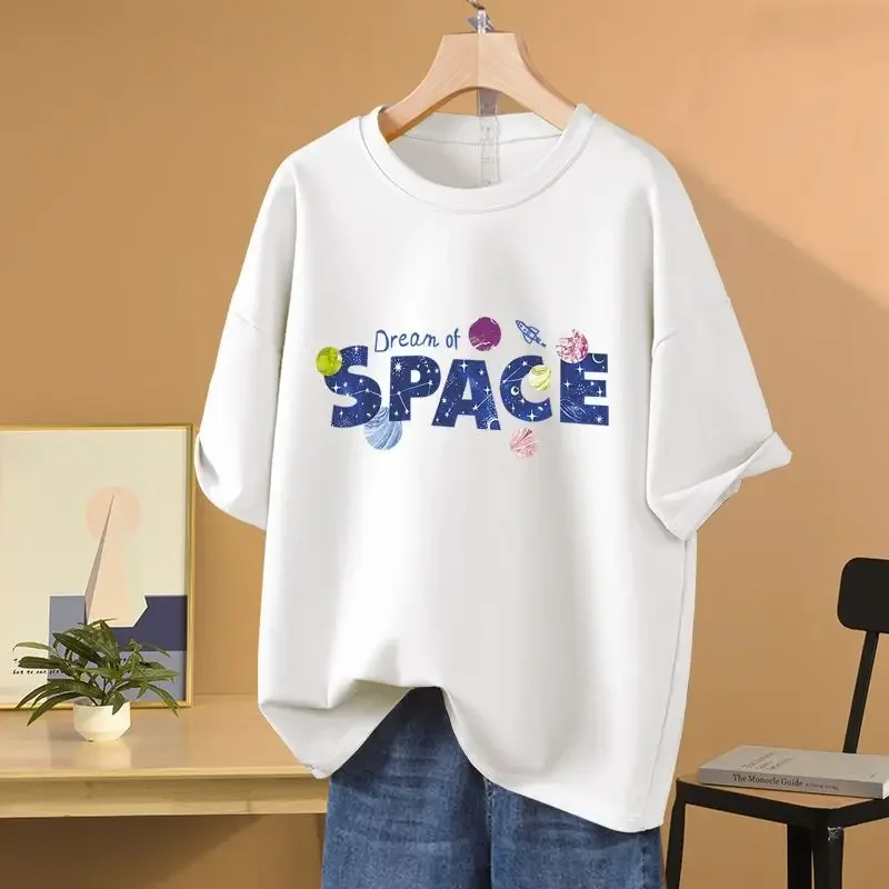 Women Letter Chic Printed O-neck T-shirt Summer Short Sleeve Casual Loose Pullovers Basics All Cotton Top Tees
Women Letter Chic Printed O-neck T-shirt Summer Short Sleeve Casual Loose Pullovers Basics All Cotton Top Tees