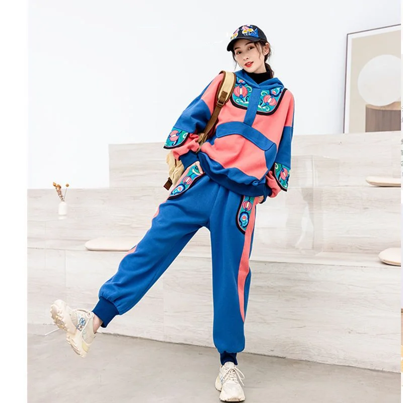 Ladies Chinese Style Embroidery Loose Hoodie Pants Autumn and Winter Sports Pants Set Casual Fashion Color Matching Suit
Ladies Chinese Style Embroidery Loose Hoodie Pants Autumn and Winter Sports Pants Set Casual Fashion Color Matching Suit