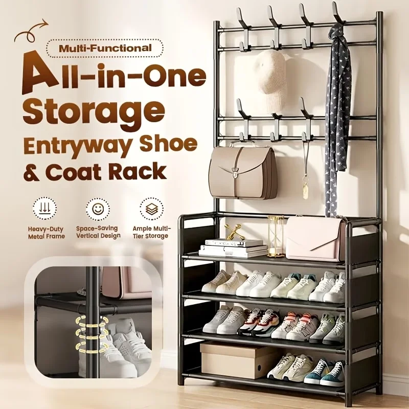 Plastic Multi-layer household floor-standing integrated coat and shoe rack, entryway multi-functional storage shelf for shoes
Plastic Multi-layer household floor-standing integrated coat and shoe rack, entryway multi-functional storage shelf for shoes