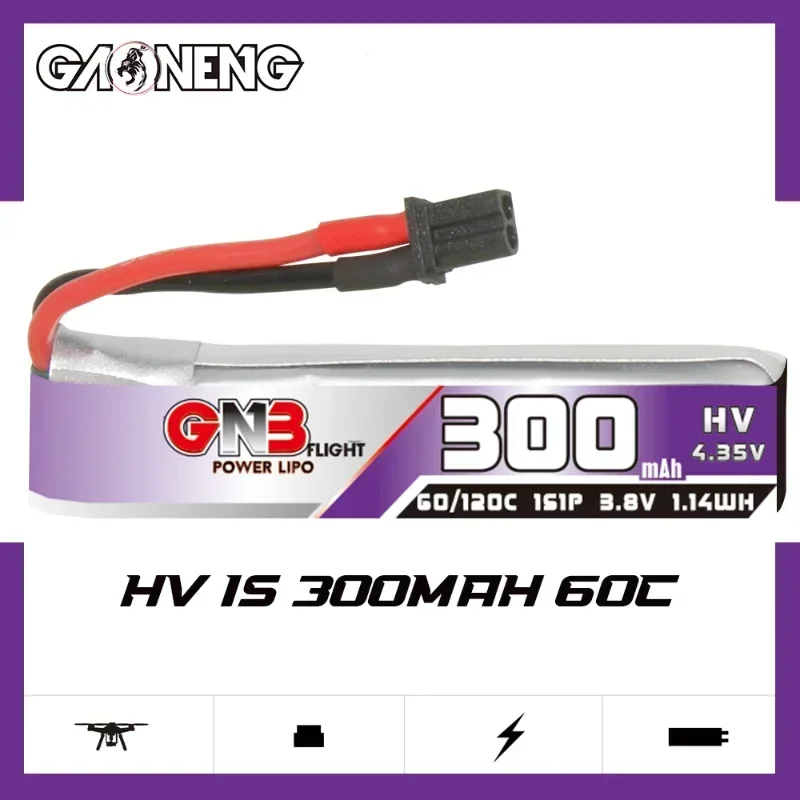 GAONENG GNB 1S 300mAh 3.8V 60C HV Lipo Battery with High Current Discharge A30 Plug Connector for RC FPV Drone Quadcopter
GAONENG GNB 1S 300mAh 3.8V 60C HV Lipo Battery with High Current Discharge A30 Plug Connector for RC FPV Drone Quadcopter