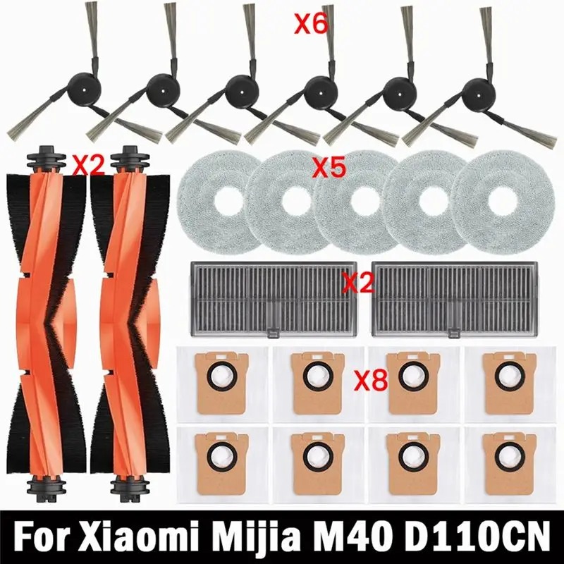 Запасные части для робота-пылесоса Xiaomi Mijia M40 D110CN: основная и боковые щетки, HEPA-фильтр, салфетка для влажной уборки, мешок для сбора пыли, аксессуары.
Запасные части для робота-пылесоса Xiaomi Mijia M40 D110CN: основная и боковые щетки, HEPA-фильтр, салфетка для влажной уборки, мешок для сбора пыли, аксессуары.