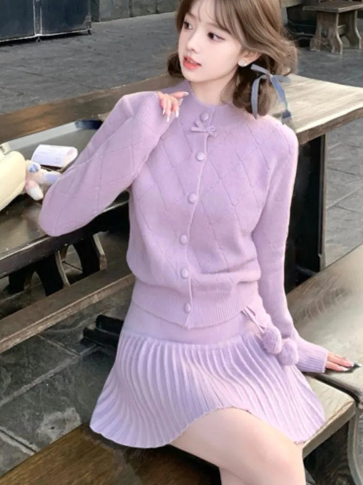 Y2K Sweet Knit Skirts Suits Korean Solid Single Breasted Sweater Top + Pleated Mini Skirt Womens Two Pieces Set Female Outfits
Y2K Sweet Knit Skirts Suits Korean Solid Single Breasted Sweater Top + Pleated Mini Skirt Womens Two Pieces Set Female Outfits