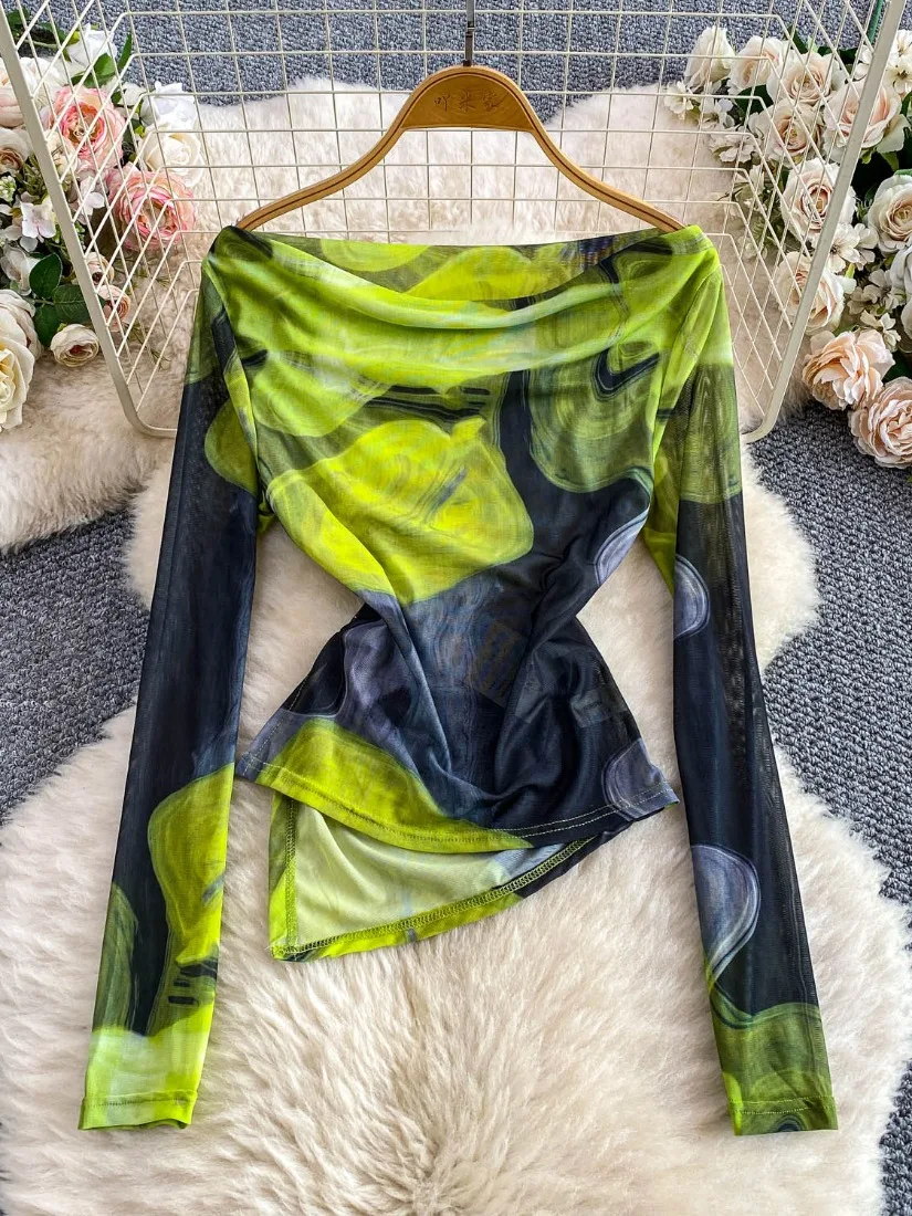 Foamlina Autumn New Irregular Slit Top street t-shirt Y2k Girl's Tie Dye Mesh Off Shoulder Long Sleeve Slim Fit T Shirt blouse
Foamlina Autumn New Irregular Slit Top street t-shirt Y2k Girl's Tie Dye Mesh Off Shoulder Long Sleeve Slim Fit T Shirt blouse
