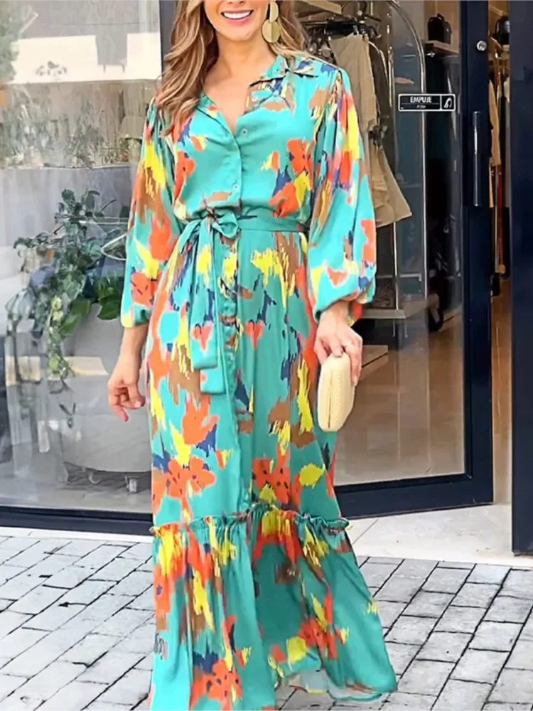 Women's New Autumn Winter Fashion Print Temperament Lapel Single Breasted Long Skirt With Tie Up Waist Cinching Dress For Women
Women's New Autumn Winter Fashion Print Temperament Lapel Single Breasted Long Skirt With Tie Up Waist Cinching Dress For Women