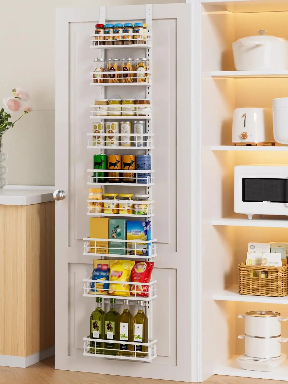 9-уровневый регулируемый органайзер для кладовой над дверью с металлическими корзинами, белый, 12 дюймов, для хранения на кухне
9-уровневый регулируемый органайзер для кладовой над дверью с металлическими корзинами, белый, 12 дюймов, для хранения на кухне