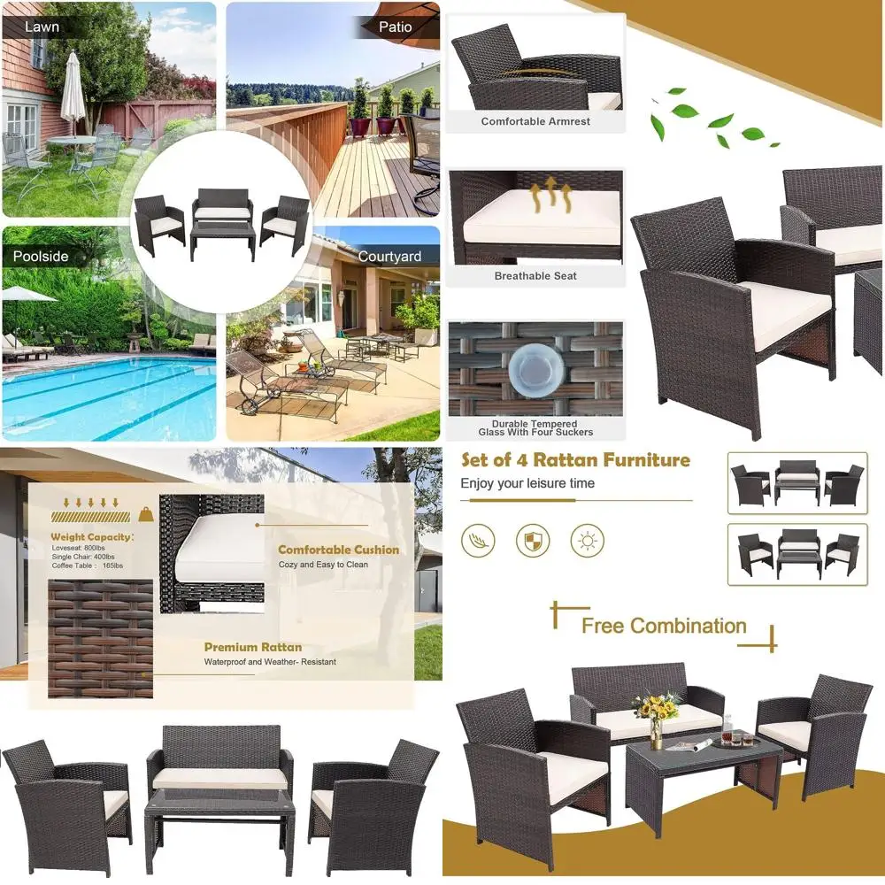 White Outdoor Wicker Patio Furniture Set with Chairs, Loveseat, and Coffee Table, Cushions Included
White Outdoor Wicker Patio Furniture Set with Chairs, Loveseat, and Coffee Table, Cushions Included