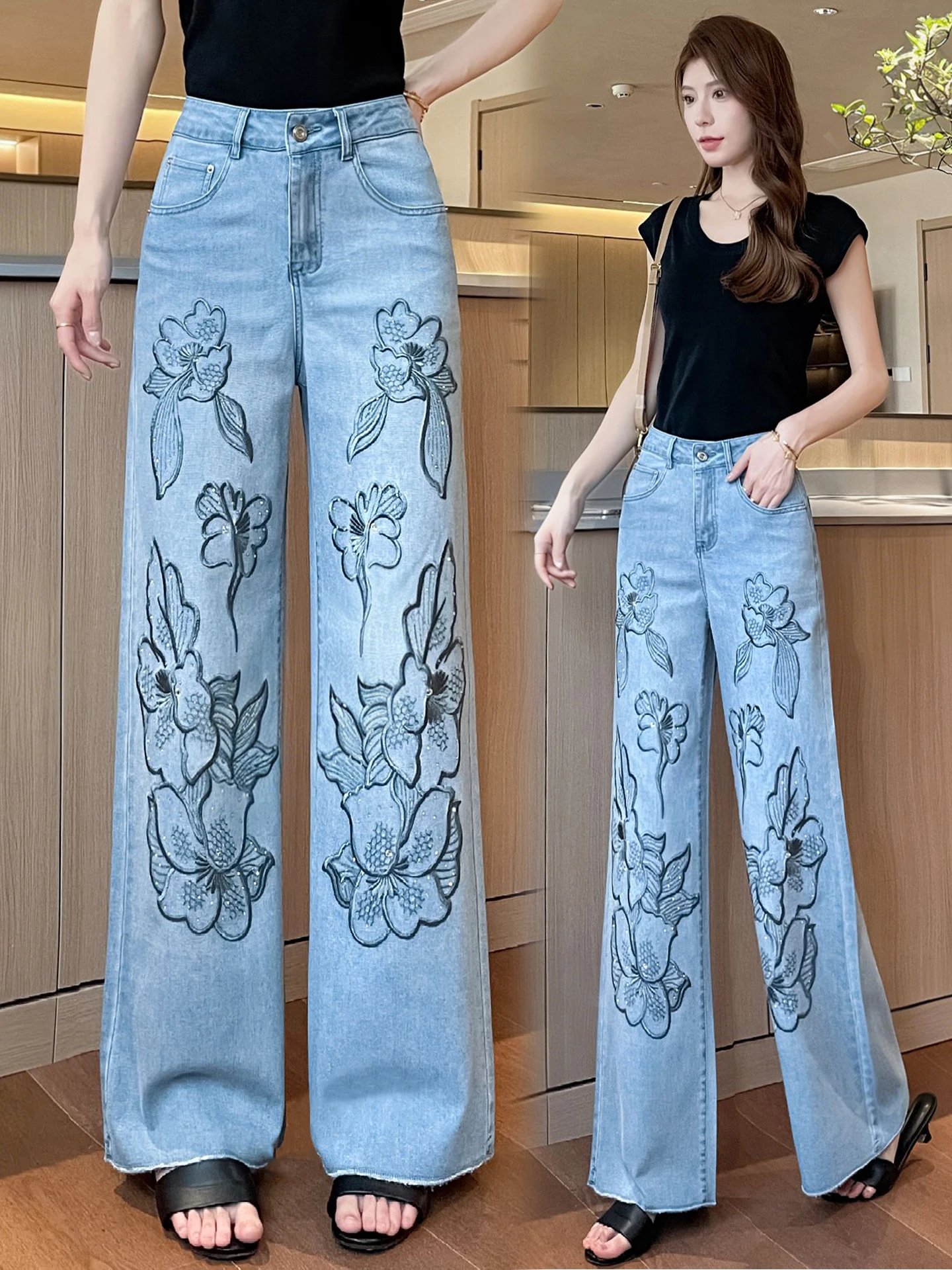 Embroidered High Waist Wide Leg Jeans Women's Spring Summer Thin Loose Slimming Straight Leg Pants Casual Cotton Denim
Embroidered High Waist Wide Leg Jeans Women's Spring Summer Thin Loose Slimming Straight Leg Pants Casual Cotton Denim