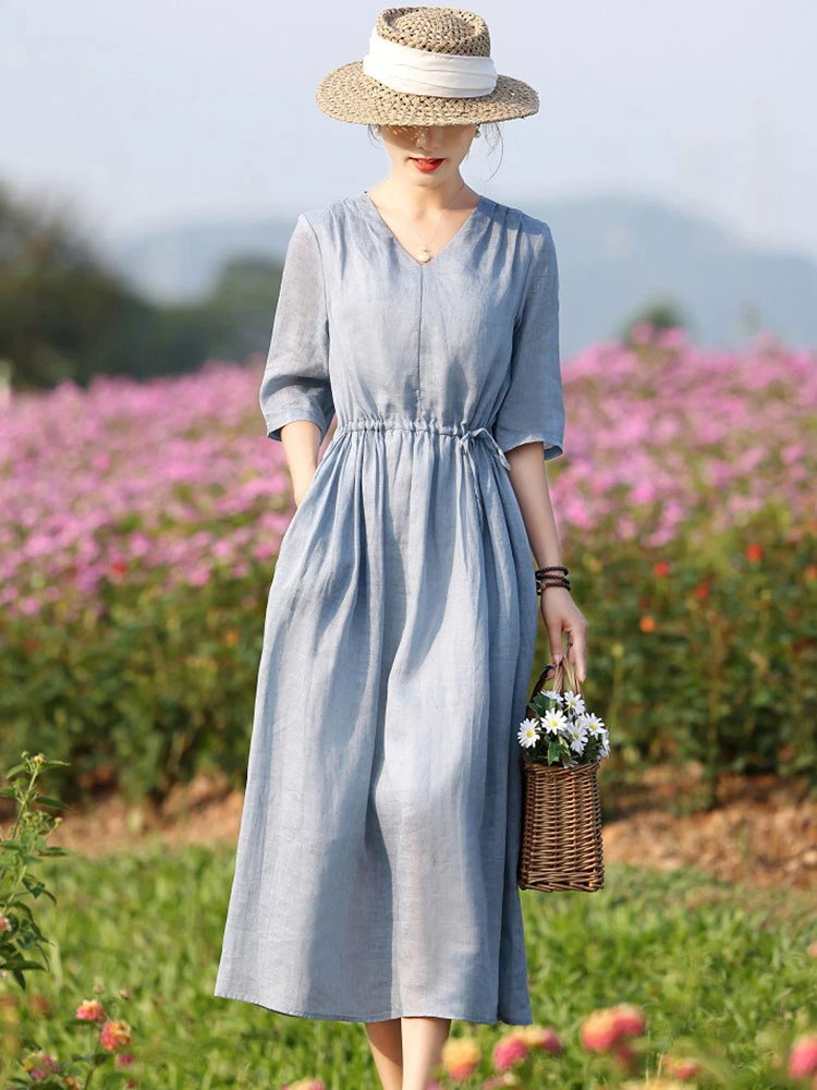 100% Ramie Jacquard Casual Women Dress 2025 Spring and Summer Artistic Vintage V-neck Half Sleeve Mid-length A-line Dresses T285
100% Ramie Jacquard Casual Women Dress 2025 Spring and Summer Artistic Vintage V-neck Half Sleeve Mid-length A-line Dresses T285