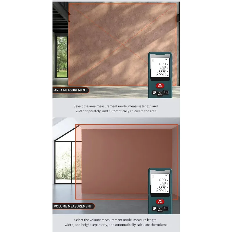 TULX Digital Laser Distance Meter Measure 60m Measure Meter Range Finder Distance Meters for Area Volume Measurement
TULX Digital Laser Distance Meter Measure 60m Measure Meter Range Finder Distance Meters for Area Volume Measurement