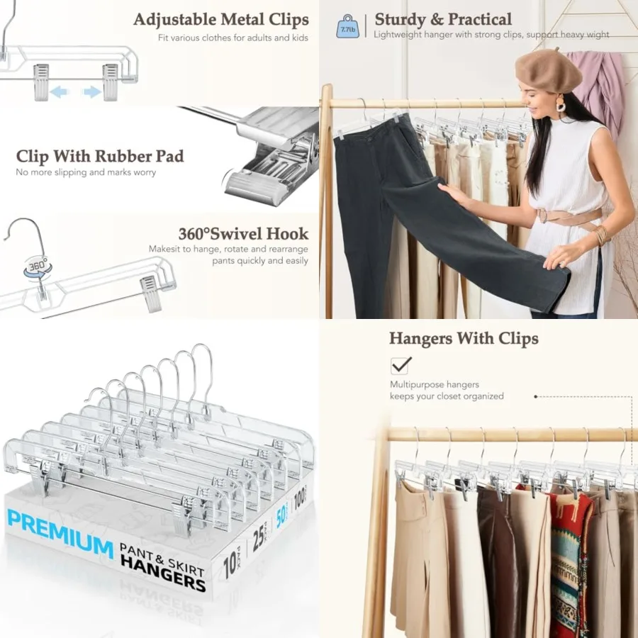 50 Pack 14 inch Clear Plastic Pants Hangers with Clips, Skirt Hangers, Clip Hangers for Pants, Trouser Bulk Plastic Pant Hanger
50 Pack 14 inch Clear Plastic Pants Hangers with Clips, Skirt Hangers, Clip Hangers for Pants, Trouser Bulk Plastic Pant Hanger