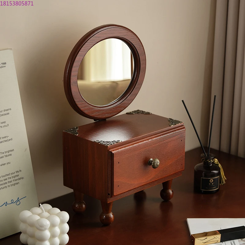 Wooden mirror jewelry box retro storage box cosmetics dresser
Wooden mirror jewelry box retro storage box cosmetics dresser