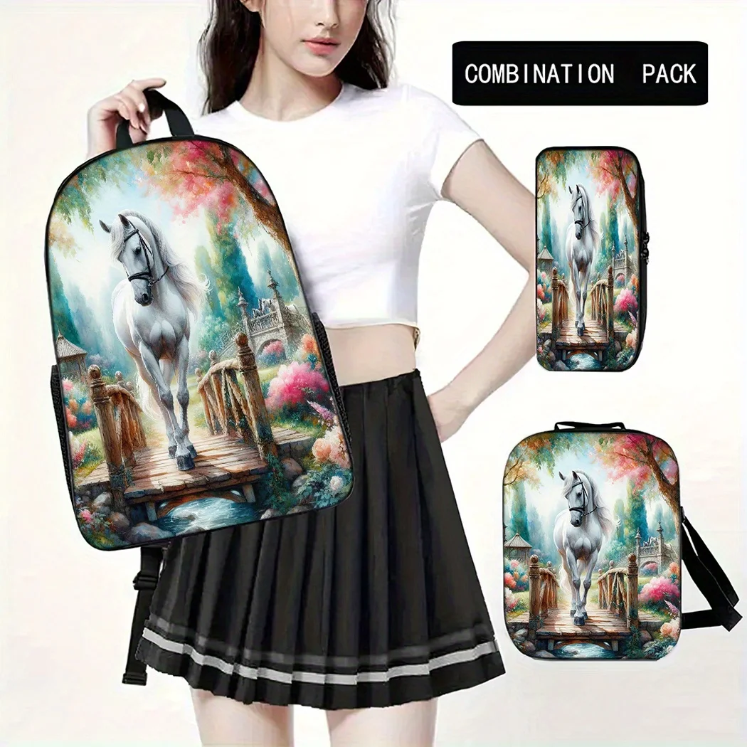 3pcs Horse-Themed Unisex Backpack Set, Which Consists of a School Bag, a Pencil Case, And a Lunch Box. Featuring a Stylish Handl
3pcs Horse-Themed Unisex Backpack Set, Which Consists of a School Bag, a Pencil Case, And a Lunch Box. Featuring a Stylish Handl