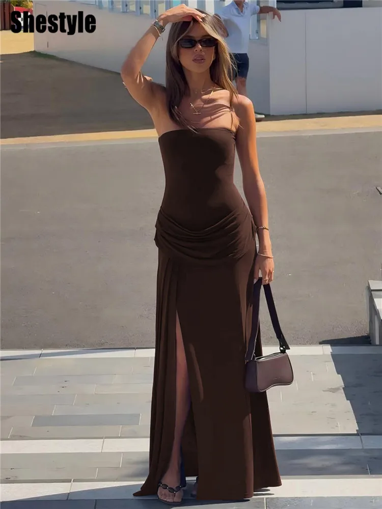 Shestyle Strapless High Slit Long Dress Women Elegant Partywear Overlap Summer Holiday Clothes Solid Ruched Trendy Tide Cool
Shestyle Strapless High Slit Long Dress Women Elegant Partywear Overlap Summer Holiday Clothes Solid Ruched Trendy Tide Cool
