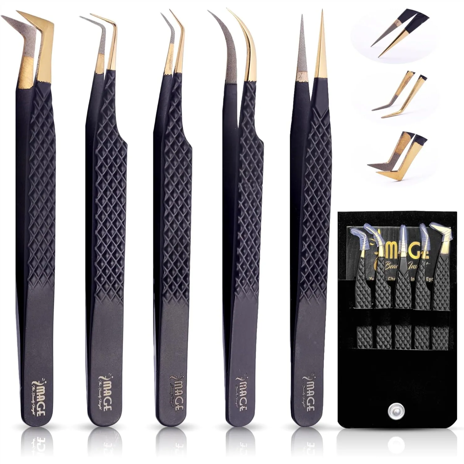 5 Pcs Fiber-Tip Japanese Steel Lash Tweezer Set with Leather Case, Professional Eyelash Tweezers for Lash Extensions, Titanium
5 Pcs Fiber-Tip Japanese Steel Lash Tweezer Set with Leather Case, Professional Eyelash Tweezers for Lash Extensions, Titanium